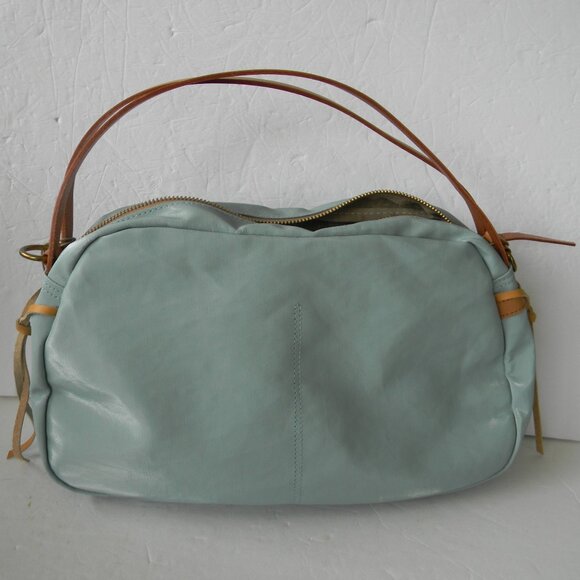 NWT JACK GOMME PARIS LEBOWL LINEN/LEATHER BOWLING BAG LIGHT BLUE CROSSBODY - Picture 8 of 12